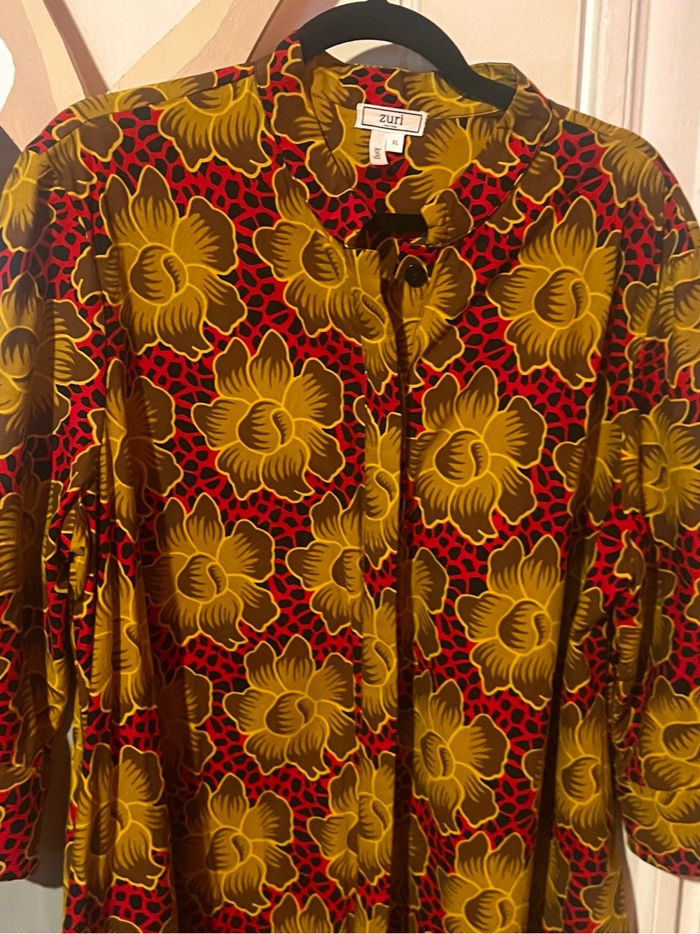 ZURI Floral Midi Dress in Mustard & Red - Picture 3 of 4